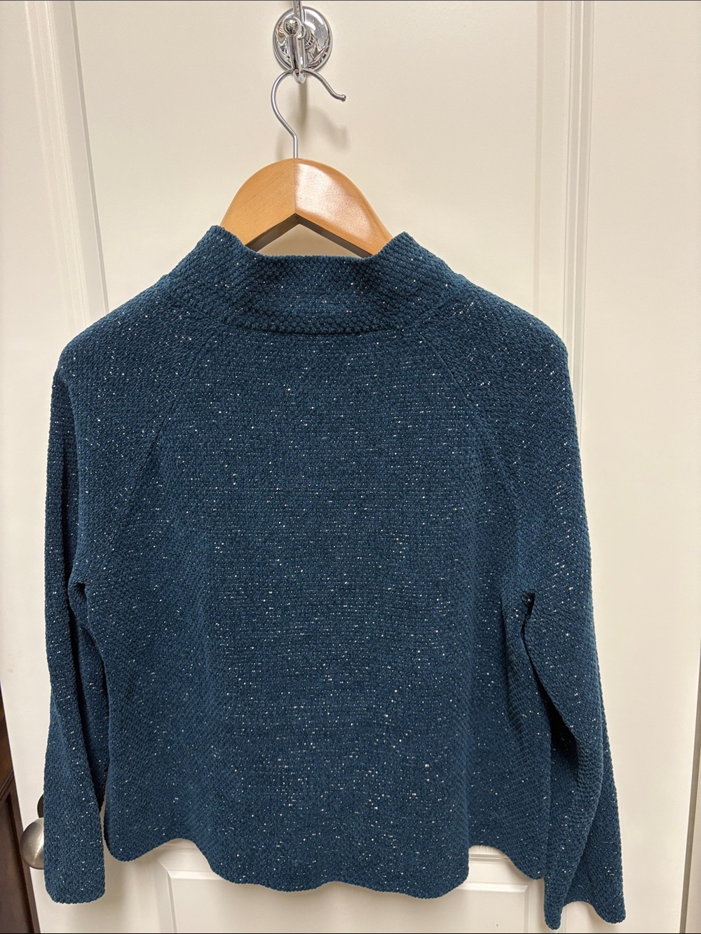 Eileen Fisher Deep Teal Organic Cotton Mock Neck Sweater Size L - Picture 5 of 7